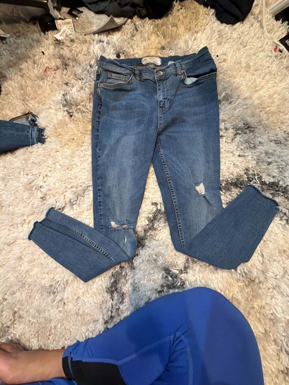 Free People Distressed Mid-Rise Skinny Ankle Jeans with Raw Hem
